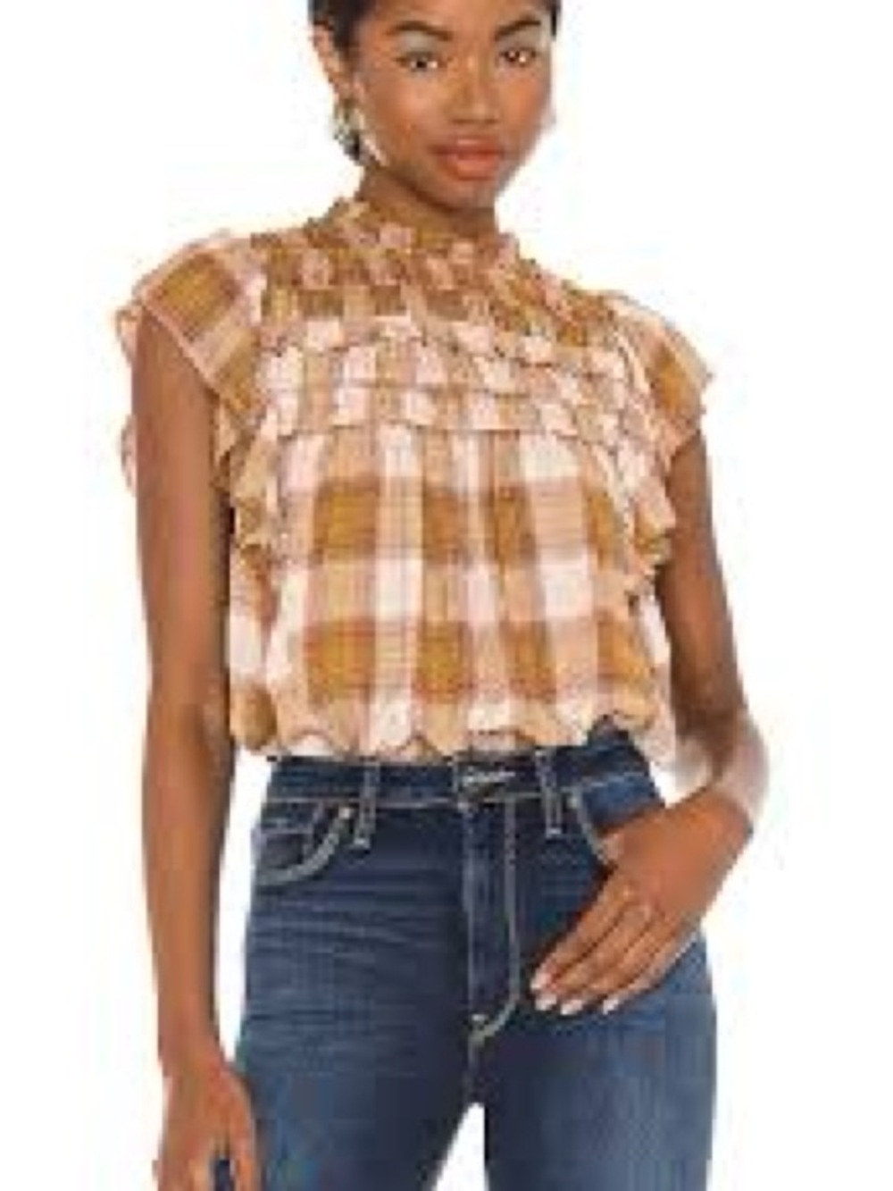 Free People Not Your Average Girl Plaid Ruffle Smocked Flutter Sleeve Blouse M - Picture 15 of 16